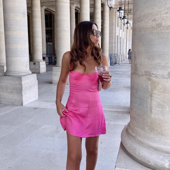 Zara Pink Satin Effect Corset Style Dress - Picture 5 of 17